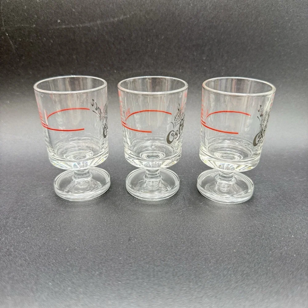 3 Ostroper Wheat Grass Logo Footed Shot Glasses Made France Vintage Marked 2cl